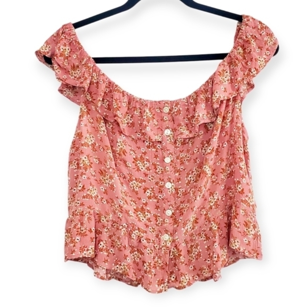 NWT American Eagle Crop Flutter Sleeve Peplum Off Shoulder Floral Blouse